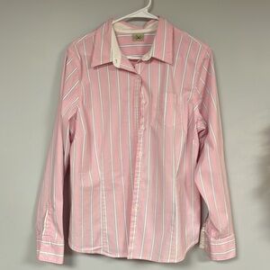 L.L. Bean Pink/ white/ blue  Striped Button-Up shirt/ blouse, Large, cotton